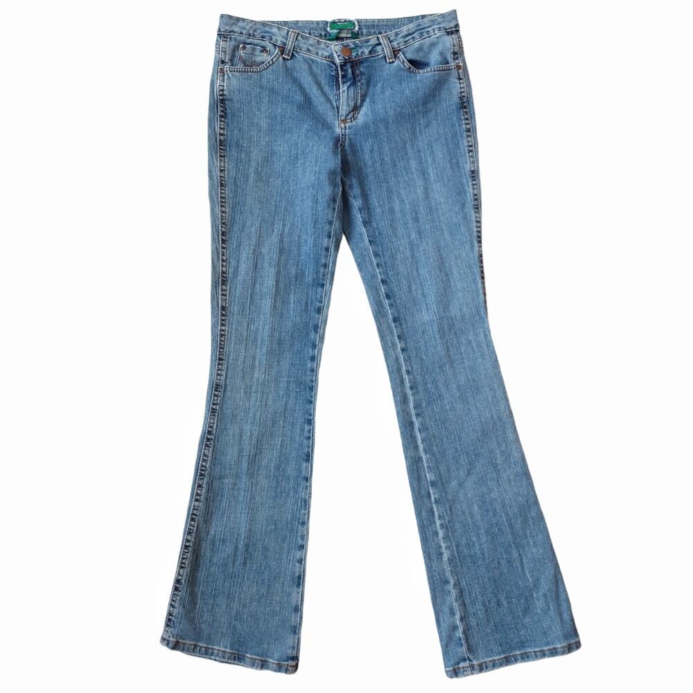 Wrangler Stretch Boot Leg Flare Jeans Size 9/10 Low Rise Bohemian Festival Denim